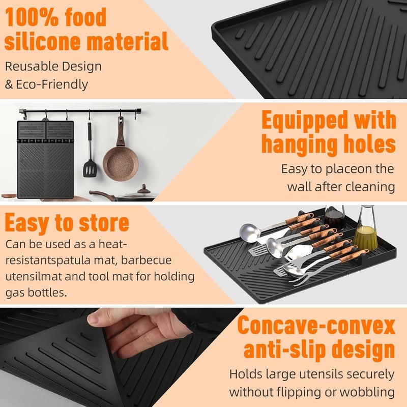 lanlw Silicone Grill Mat Compatible with Blackstone, Silicone Griddle Tools with Drip Pad, Spatula Mat for Outdoor Grill Kitchen Counter (Black) - Image 5